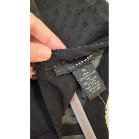 Boho Black Floral Embroidered Sheer Swiss Dot Blouse Top XL - Picture 3 of 14